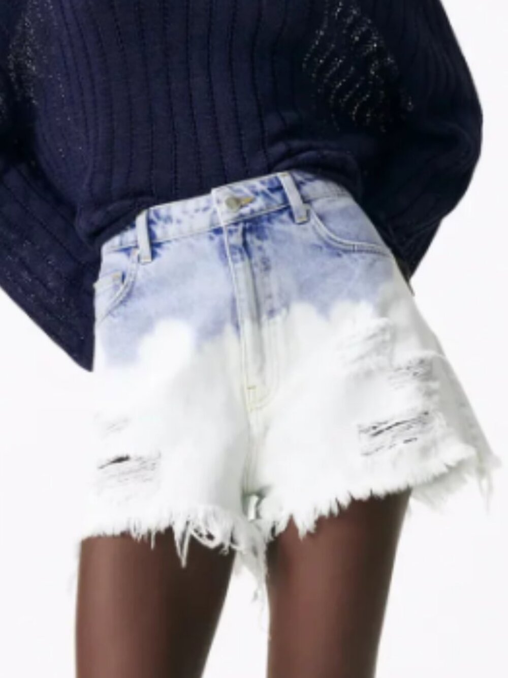 Zara Distressed Bleach White & Blue Ombre High Waist Denim Jean Shorts